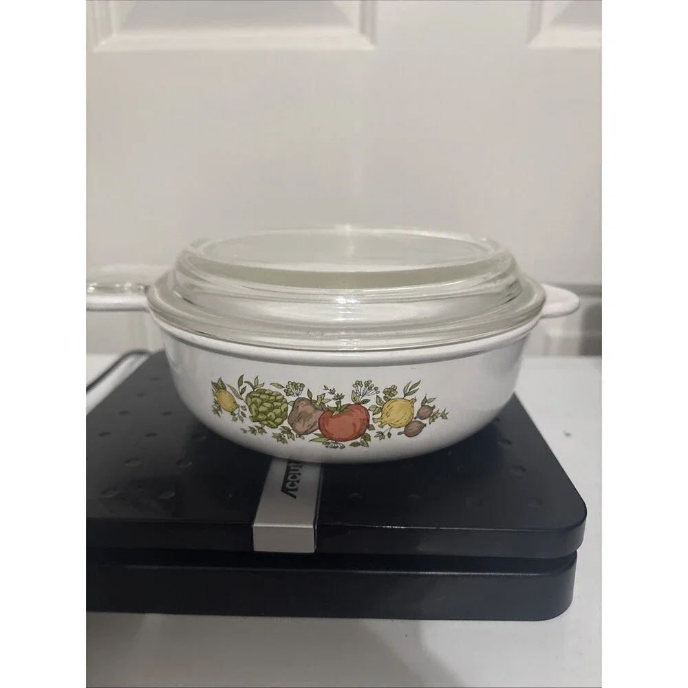 Corning Ware Set Spice Of Life & Plain Grab-It Bowl P-150-B With Glass Lid